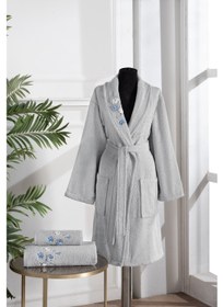 تصویر ست حوله زنانه ۳ تکه با دوخت نخی | ست حوله | ست جهیزیه برند tanem home Cotton Embroidered 3 Piece Women's Bathrobe Set | Bathrobe Set | Dowry set