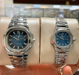 تصویر ساعت ست و تک پتک فیلیپ - نقره ای صفحه آبی / مردانه Patek Philippe