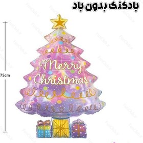 تصویر بادکنک کریسمس فویلی بدون باد سایز بزرگ طرح درخت کریسمس کادو دار 