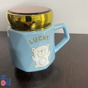 تصویر ماگ درپوش دار خرسی طرح Lucky 