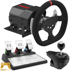 تصویر فرمان بازی PXV - V10 حرفه ای سه پداله با دنده PXN V10 Steering Wheel with Real Force Feedback Driving Wheel and 6+1 Speed Shifter and Adjustable Magnetic Pedals Stainless Steel Paddle Shifters for PS4 Xbox Series XS PC Xbox One