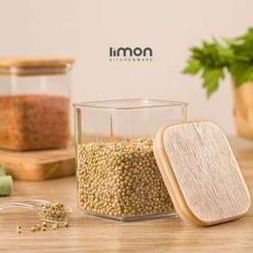 تصویر بانکه ادویه سارینا در چوبی سایز 3 لیمون کد 2199 Sarina wooden spice jar, size 3, limon, code 2199