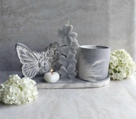 تصویر ست دکوری سنگ مصنوعی و شمع تزئینی مدل گل و پروانه 