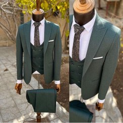 تصویر کت و شلوار مردانه اسپرت با جلیقه رنگ سبز تیره سایز 46 تا 54 اندامی ارسال رایگان کراوات رایگان 
