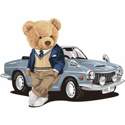 تصویر استیکر دیواری اتاق کودک - تدی و ماشین کلاسیک - کد W205 - 60*90 