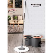 تصویر سطل و تی زمین شوی چرخشی و پدالی هوم کینگ Homeking با سبد استیل ضد زنگ و سطل جداشونده 