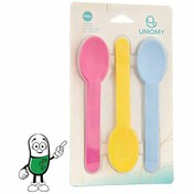 تصویر قاشق کودک یومامی مدل رنگین کمان RainBow بسته 3 عددی UMOMY RainBow kids spoon