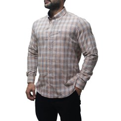 تصویر پیراهن آستین بلند یقه دکمه دار چهارخونه درشت پلاتین 