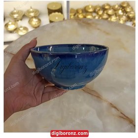 تصویر کاسه سفالی آبگوشت آبی ساده Simple blue broth clay bowl