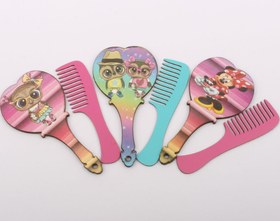 تصویر شانه و آینه چوبی دخترانه طرح دار 