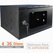 تصویر رک 4 یونیت عمق 36 | درب شیشه‌ای | مشکی Rack 4 units depth 36 | Glass door black