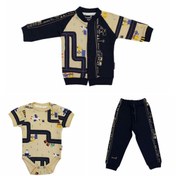 تصویر ست سه تیکه نوزادی به آوران مدل درایور دوروپنبه ضد‌حساسیت مناسب ۰ تا ۹ ماه 