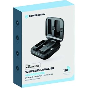 تصویر میکروفون وایرلس تک مخاطبه پاورولوژی مدل Powerology Pwmicbk Wirless Lavalier Microphone Lightning And Type-C Connectors