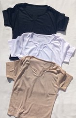 تصویر کراپ زنانه یقه کوبایی فری سایز رنگی 