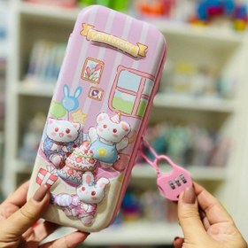 تصویر جامدادی قفل دار طرح برجسته خرگوش 