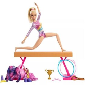 تصویر ست بازی ژیمناستیک باربی با عروسک بلوند و بیش از ۱۰ لوازم جانبی برند barbie Barbie Gymnastics Playset with Blonde Doll & 10+ Accessories