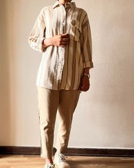 تصویر شومیز آموریا راه راه کنفی تک جیب 