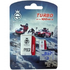 تصویر Queen tech Turbo microSDHC & adapter U3 Class 10 667X -100MB/s-128GB سفید قرمز 