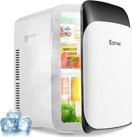 تصویر مینی یخچال ۱۵ لیتری COSTWAY COSTWAY 15L Mini Fridge 2-in-1 Cooling and Heating Function, Cooler Warmer -3°C 50°C, Portable Freezer Drinks Cooler for Car, Household (Milk)