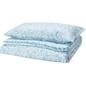 تصویر کاور لحاف و بالشت یک نفره آیکیا، مدل CYMBALBLOMMA، سفید/آبی، 150×220/50×80 سانتی متر 