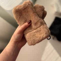 تصویر دستکش نیمه خز وارداتی دخترانه - نسکافه ای 