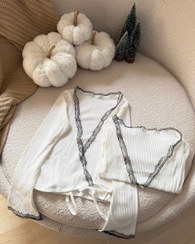 تصویر کراپ زنانه چپ راستی مدل آستین کلوش 