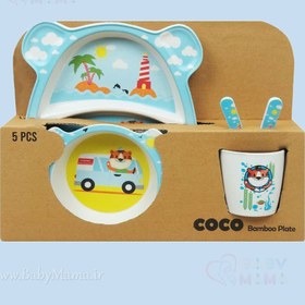 تصویر ست ظرف غذای بامبو ۵ تکه طرح زنبور و اژدها 