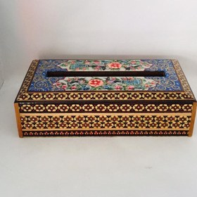 تصویر جا دستمالی خاتم و نقاشی گل مرغ 