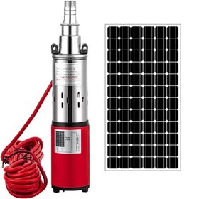 تصویر پمپ آب خورشیدی 1 اینچ 50 متر با 1 پنل خورشیدی ذغالی برند سانکس Solar Pump 50m 1 Inch Sunex