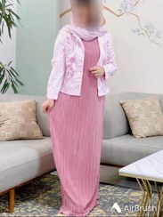 تصویر سارافون زنانه مجلسی پلیسه صورتی 