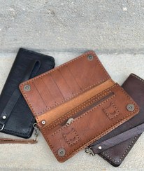 تصویر کیف پول مردانه و جا موبایلی قهوه ای و مشکی 