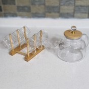 تصویر ست قوری و شات پیرکس با استند بامبو 