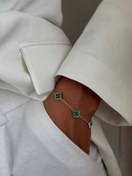 تصویر دستبند نقره ای ونکلیف رنگ سبز 