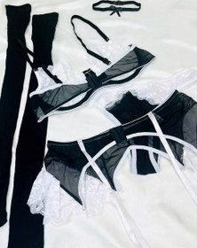 تصویر ست لباس خواب فانتزی زنانه، فنردار بهمراه جوراب Women's fantasy set, spring with socks