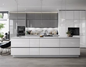 تصویر کابینت های گلاس سفید طوسی بدون دستگیره 