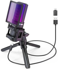 تصویر ZealSound Gaming USB Microphone for PC,RGB Condenser Computer Mic with Tripod Stand,Quick Mute,Gain Control for Gaming,Streaming,Podcasting,Recording,ASMR,Cardioid Mic Kit for Laptop/PS4/PS5/Phone 