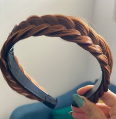 تصویر تل مو بافت شده الیاف مویی وارداتی - قهوه ای روشن 