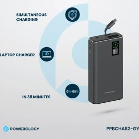 تصویر پاوربانک 65 وات پاورولوژی مدل PPBCHA82 ظرفیت  20000 میلی آمپر ساعت Powerology PPBCHA82 20000mAh 65W Power Bank