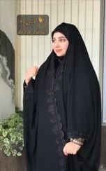 تصویر عبا نگینی گلدوزی طرح فلور با پارچه کرپ سوئیسی و ندا قطری 