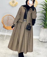 تصویر کت و دامن زنانه مدل عسل رنگ نسکافه ای 