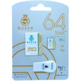 تصویر کارت حافظه microSDXC کویین تک (Queen Tech) مدل +Elite pro 566X ظرفیت 64 گیگابایت به همراه آداپتور SD و کارت خوان 