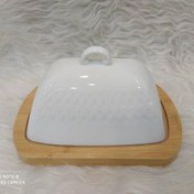 تصویر جا کره و پنیر سرامیکی سینی بامبو BUTTER DISH SET