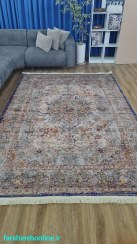 تصویر فرشینه مدرن طرح وینتیج طوسی-آبی | فرش سالن پذیرایی و اتاق خواب 