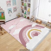 تصویر فرش اتاق کودک طرح رنگین کمان صورتی SM-40201b 