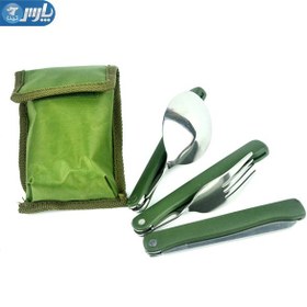 تصویر قاشق چنگال چاقو استیل تاشو stainless steel foldable camping spoon fork knife