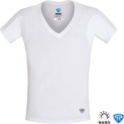 تصویر زیرپوش نانو آنتی باکتریال ضدتعریق یقه هفت باز مردانه سفید topick | TSHIRT-NANO-WITHE