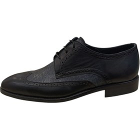 تصویر کفش چرم مردانه طرح وسط کتان بنددار - مشکی / 4 Leather Shoes