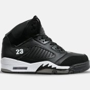 تصویر کتانی نایکی جردن ۵ ساقدار رنگ مشکی و زرد با جنس چرم مصنوعی 