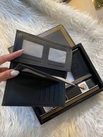 تصویر ست کیف و کمربند چرم مصنوعی مشکی 