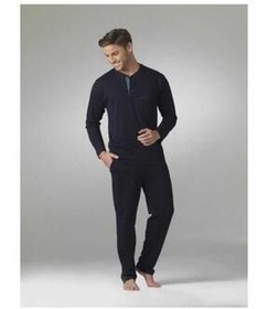 تصویر ست پیژامه آبی مردانه لباس خواب آستین بلند جهیزیه سرمه ای 5454 Pierre Cardin 